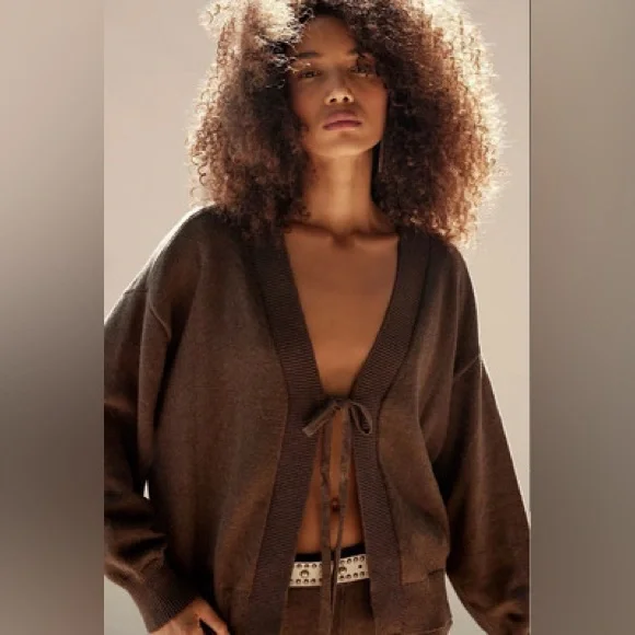Free People Beach Solar Sweater Set Size XS Relaxed Chocolate Brown $NEW 128! - Picture 3 of 3